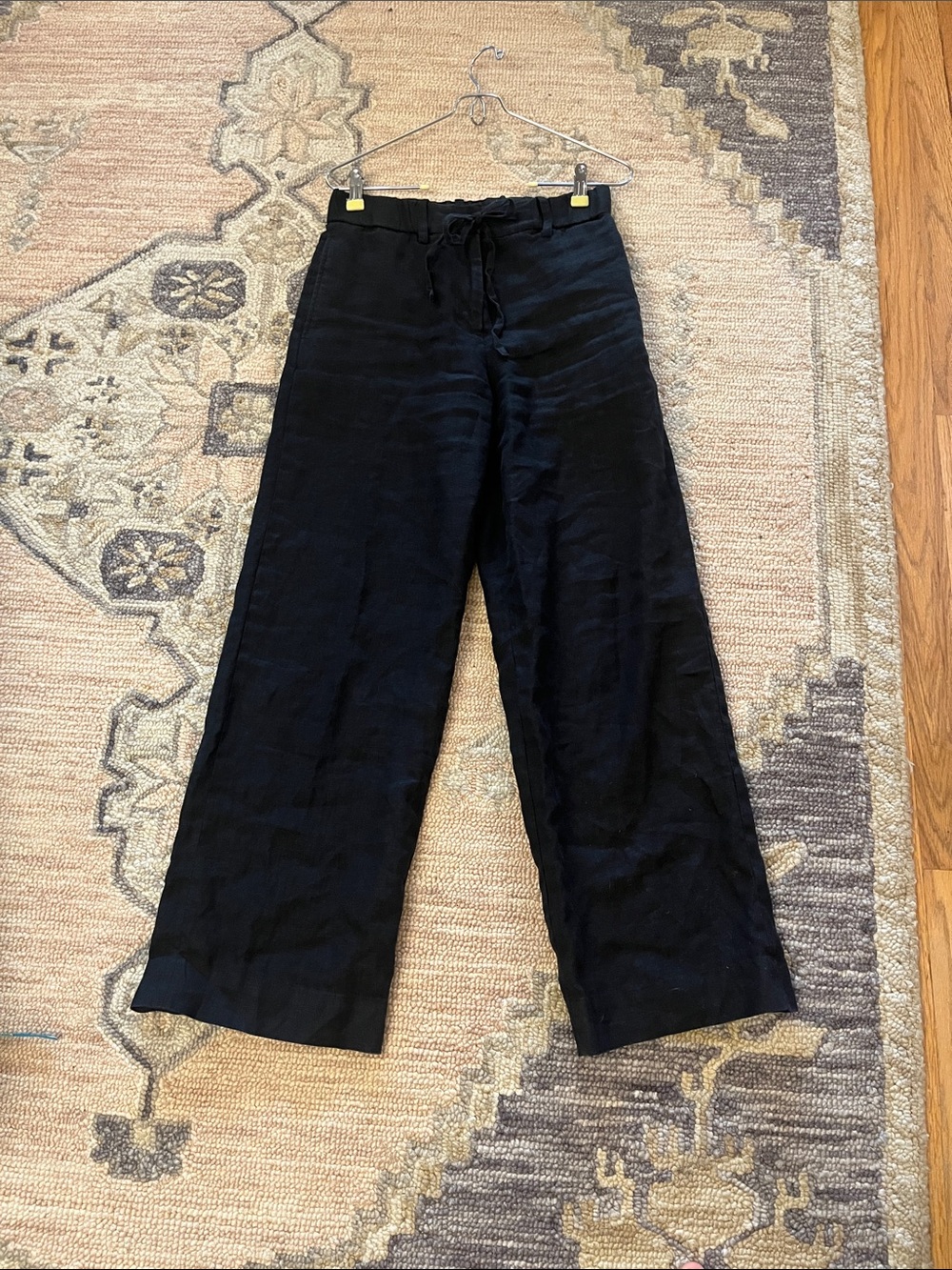 COS Black Linen wide leg Drawstring pants sz 4